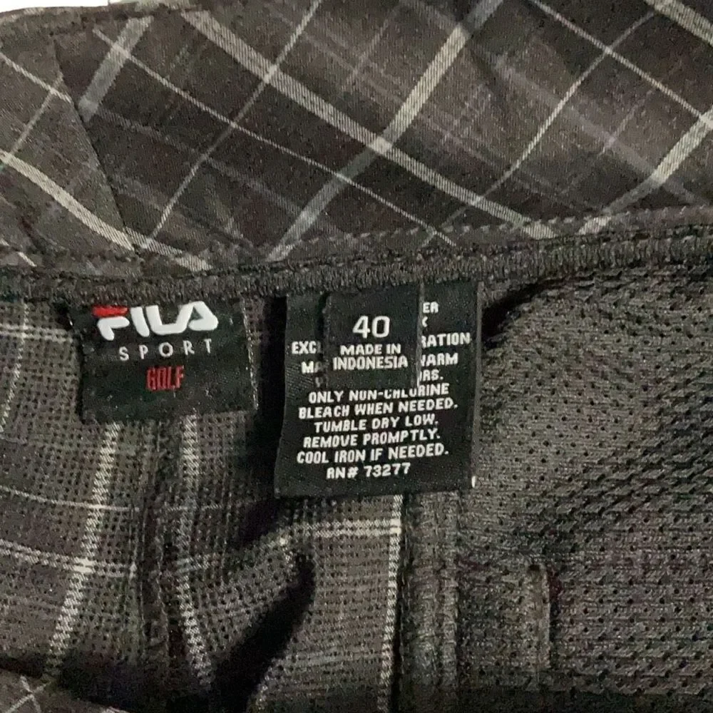 FILA Sport Golf Black Silver Plaid Bermuda Length Shorts Stretch Size 40